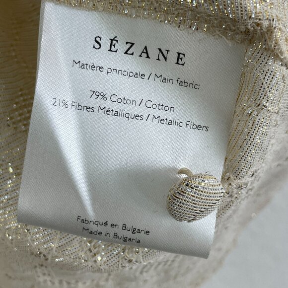 Sezane Womens 4 US Metallic Button Up Blouse 3/4 Ruched Sleeve Shirt Top - Picture 8 of 13
